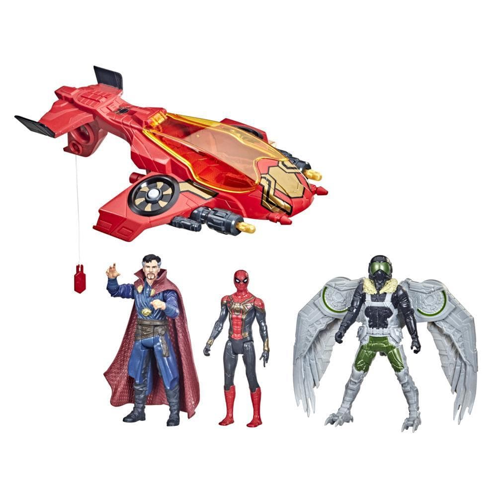 Marvel Spider-Man Spider Escape Jet, 6-Inch Scale Spider-Man, Doctor Strange, and Marvel's Vulture, 4 Projectiles, Ages 4 and Up