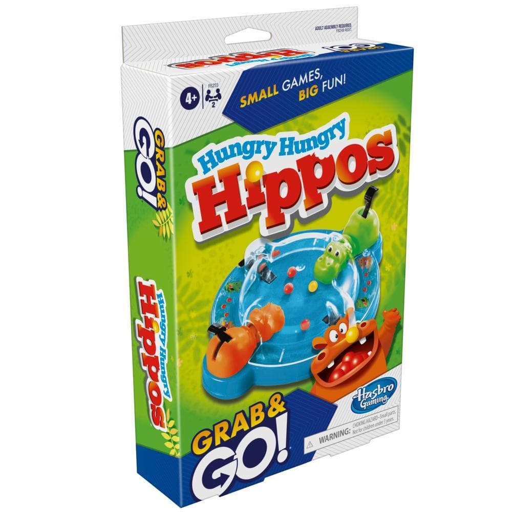 Hungry Hungry Hippos Grab and Go Game for Ages 4+, Travel Game, Includes 2 Chomping Hippos