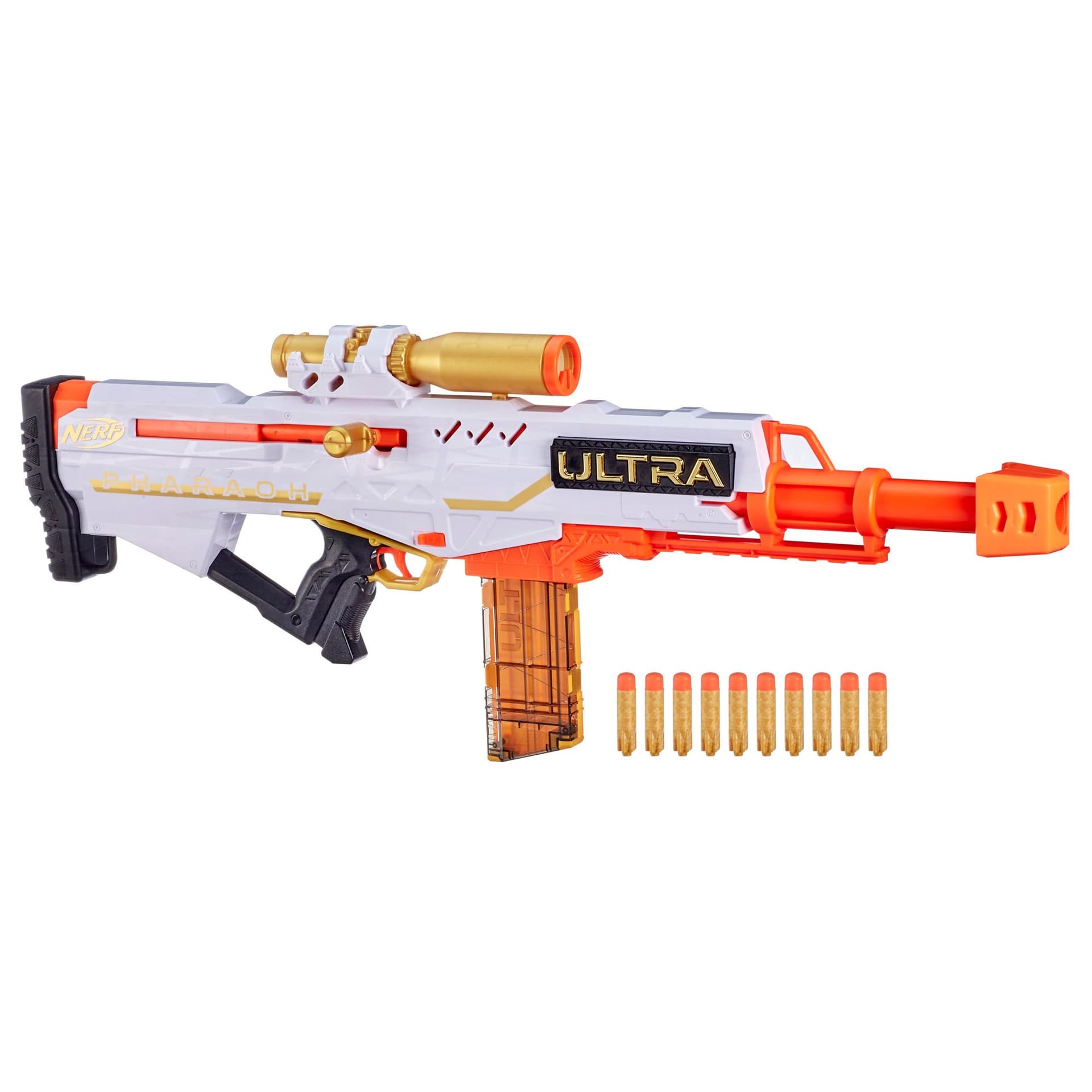Nerf Ultra Pharaoh Blaster -- Gold Accents, 10-Dart Clip, 10 Nerf Ultra Darts, Compatible Only with Nerf Ultra Darts