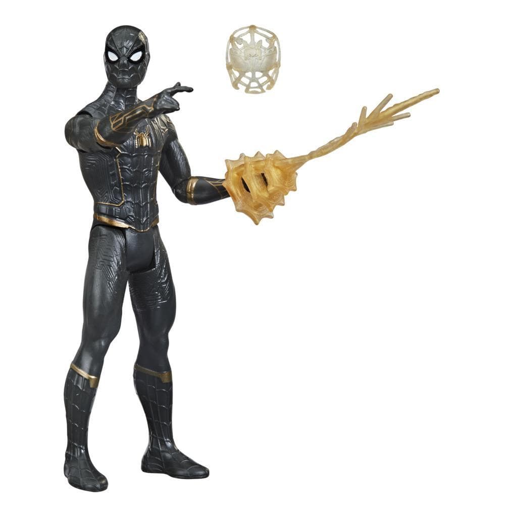Marvel Spider-Man 6-Inch Mystery Web Gear Black and Gold Suit Spider-Man, 1 Mystery Web Gear Armor Accessory and 1 Character Accessory, Ages 4 and Up