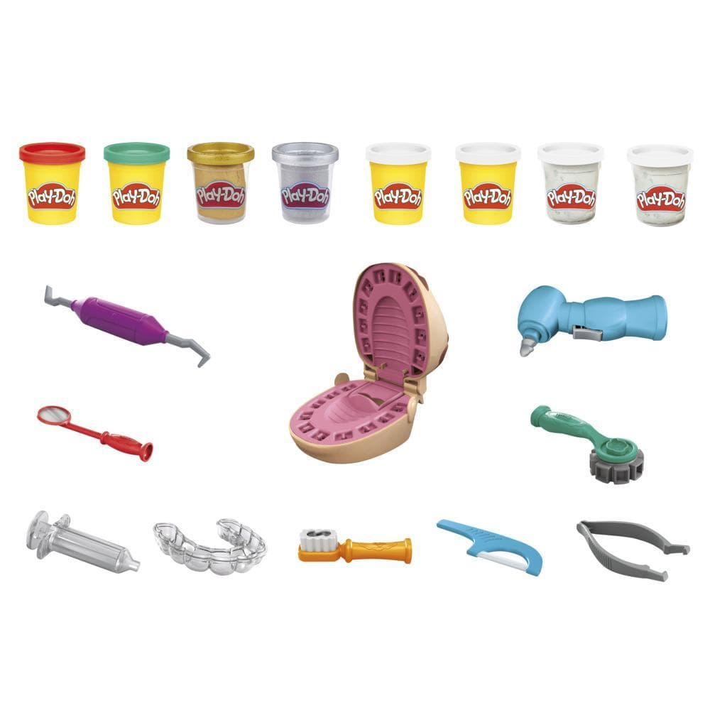 Play-Doh Drill 'n Fill Dentist Toy for Kids 3 Years and Up with 8 Modeling Compound Cans, Non-Toxic, Assorted Colors