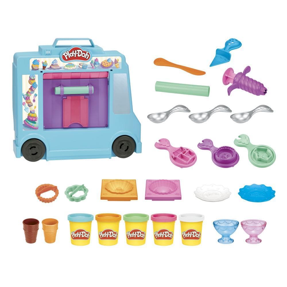 Play-Doh Ice Cream Truck Playset for Kids 3 Years and Up with 20 Tools, 5 Modeling Compound Colors
