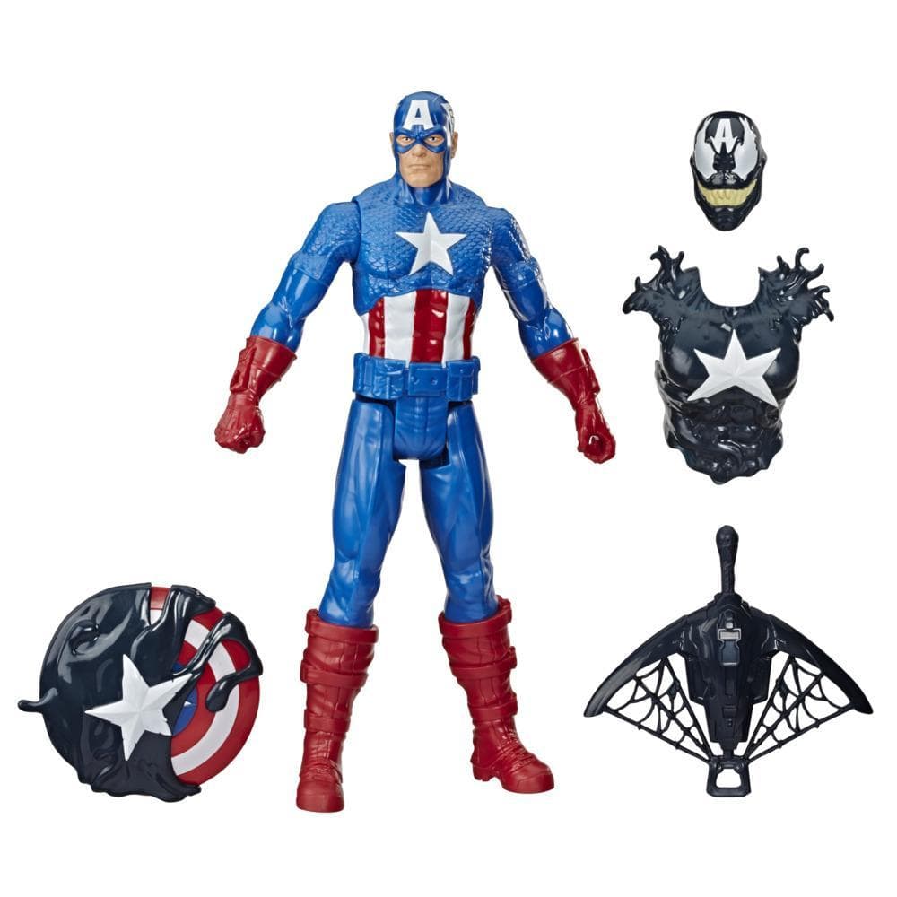 Spider-Man Maximum Venom Titan Hero Venomized Captain America, With Launcher, Projectile, 6 Accessories, Ages 4 And Up