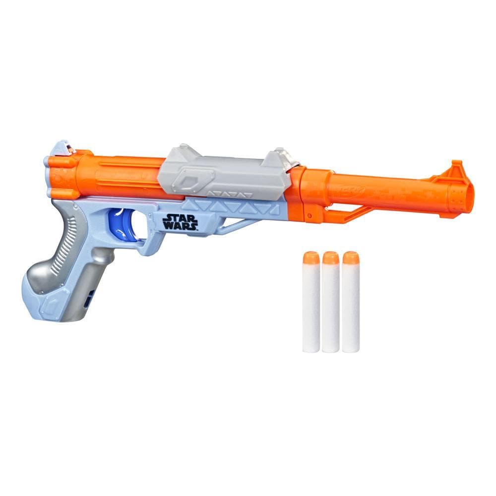 Nerf Star Wars Blaster -- The Mandalorian -- Fires Darts, Breech Load, Priming Slide, Includes 3 Nerf Elite Darts