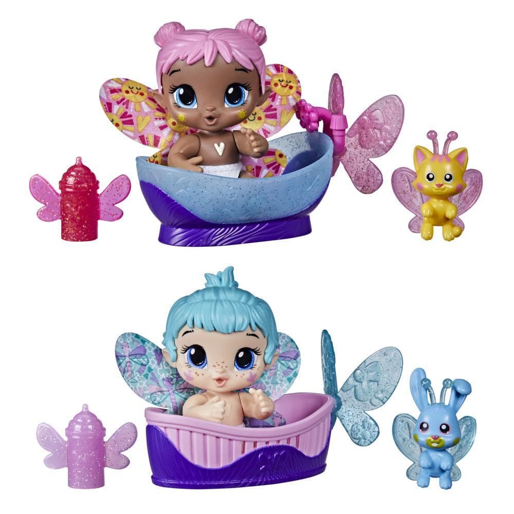 Baby Alive Glo Pixies Minis 2-Pack, Bubble Sunny and Aqua Flutter, Glow-In-The-Dark Pixie Doll Toy for Kids 3 and Up