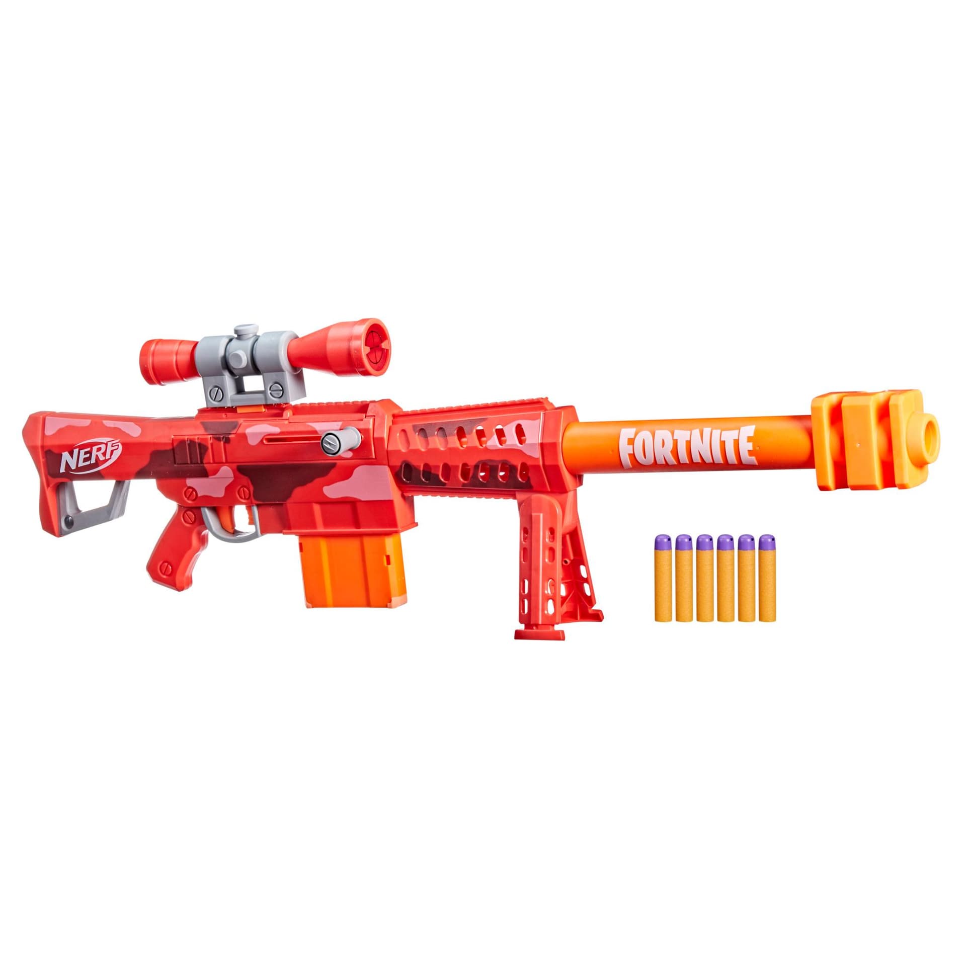 Nerf Fortnite Heavy SR Blaster, Longest Nerf Fortnite Blaster Ever, Removable Scope, 6 Nerf Mega Darts, 6-Dart Clip