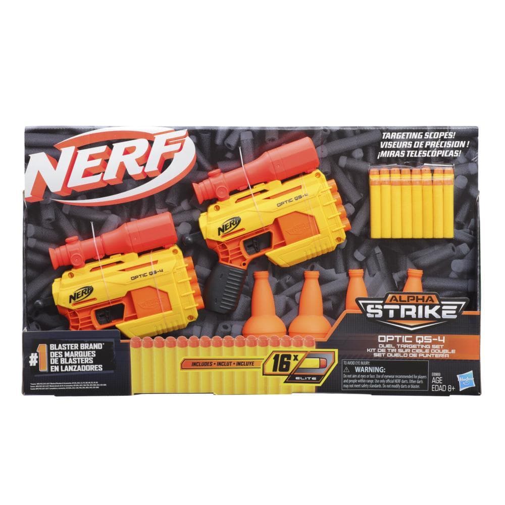 Nerf Alpha Strike Optic QS-4 Duel Targeting Set -- 22-Pieces -- Includes 2 Blasters, 4 Half-Targets, 16 Official Nerf Darts