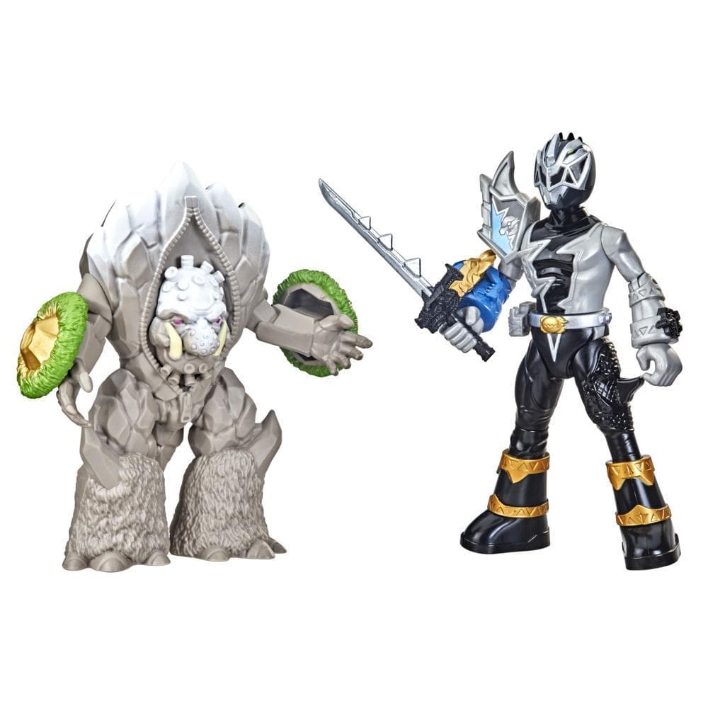 Power Rangers Dino Fury Battle Attackers 2-Pack Black Ranger vs. Smashstone Kicking Action Figure Toys For Ages 4 and Up