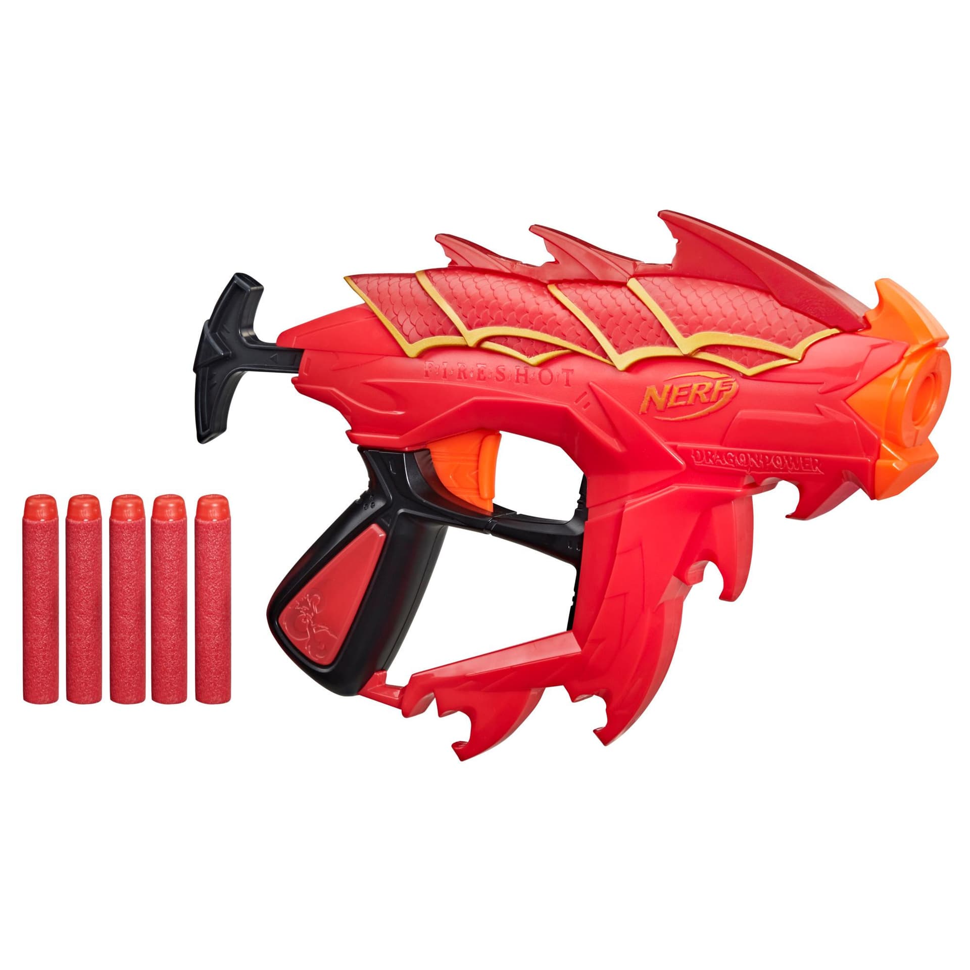 Nerf DragonPower Fireshot Dart Blaster, Inspired by Dungeons and Dragons, 5 Nerf Darts, 4-Dart Storage, Priming Handle