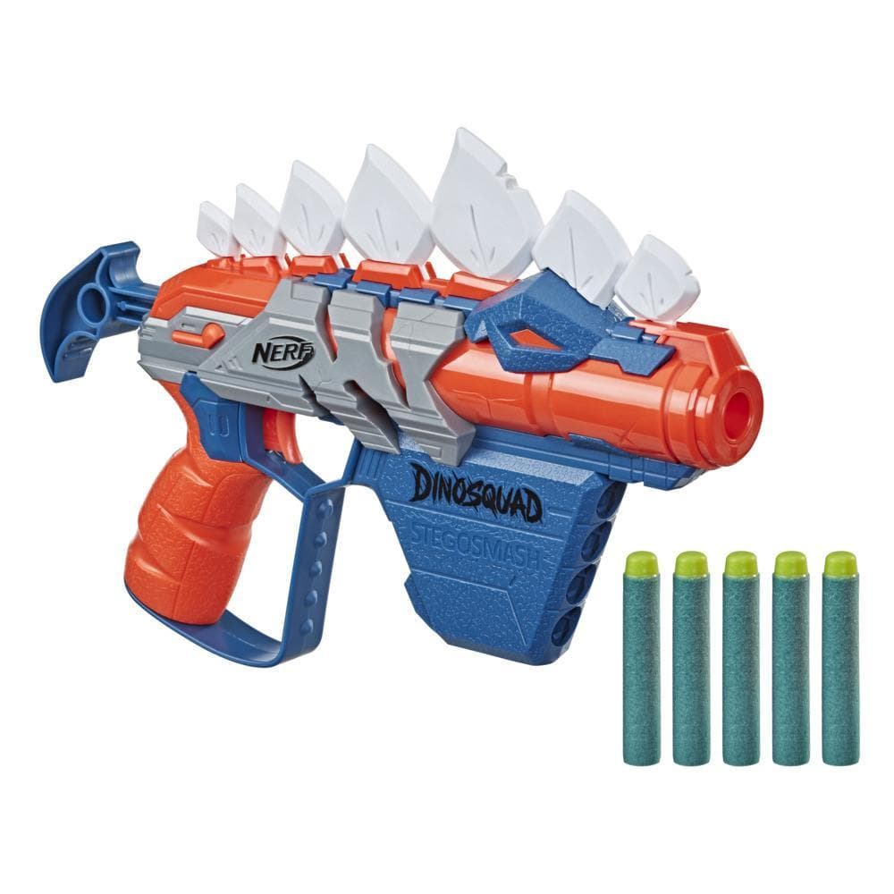 Nerf DinoSquad Stegosmash Dart Blaster, 4-Dart Storage, 5 Official Nerf Darts, Dinosaur Design, Stegosaurus Spikes