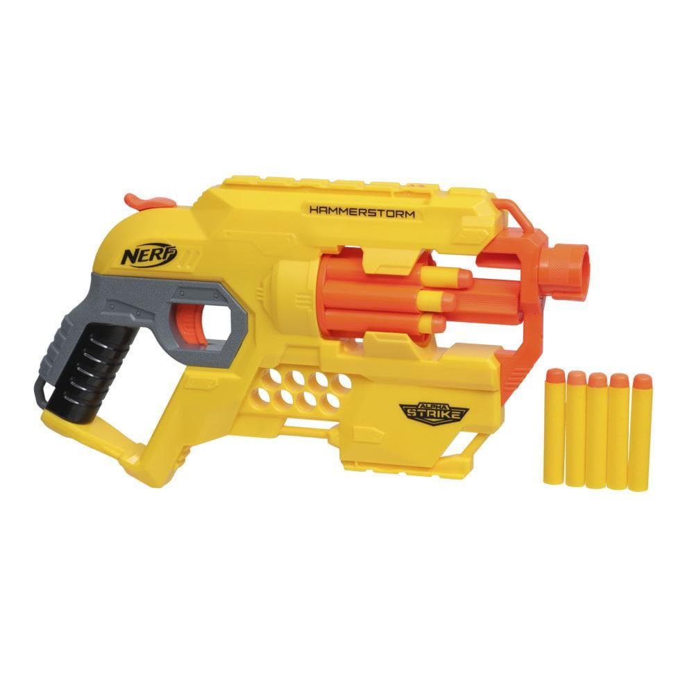 Nerf Alpha Strike Hammerstorm Blaster -- Hammer Priming, Rotating Drum, 8 Official Nerf Darts -- For Kids, Teens, Adults