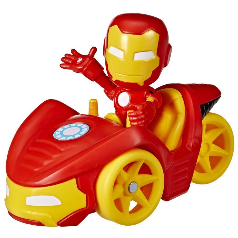 Marvel Spidey and His Amazing Friends Iron Man Action Figure and Iron Racer Vehicle, Iron Man Toy for Kids Ages 3 and Up