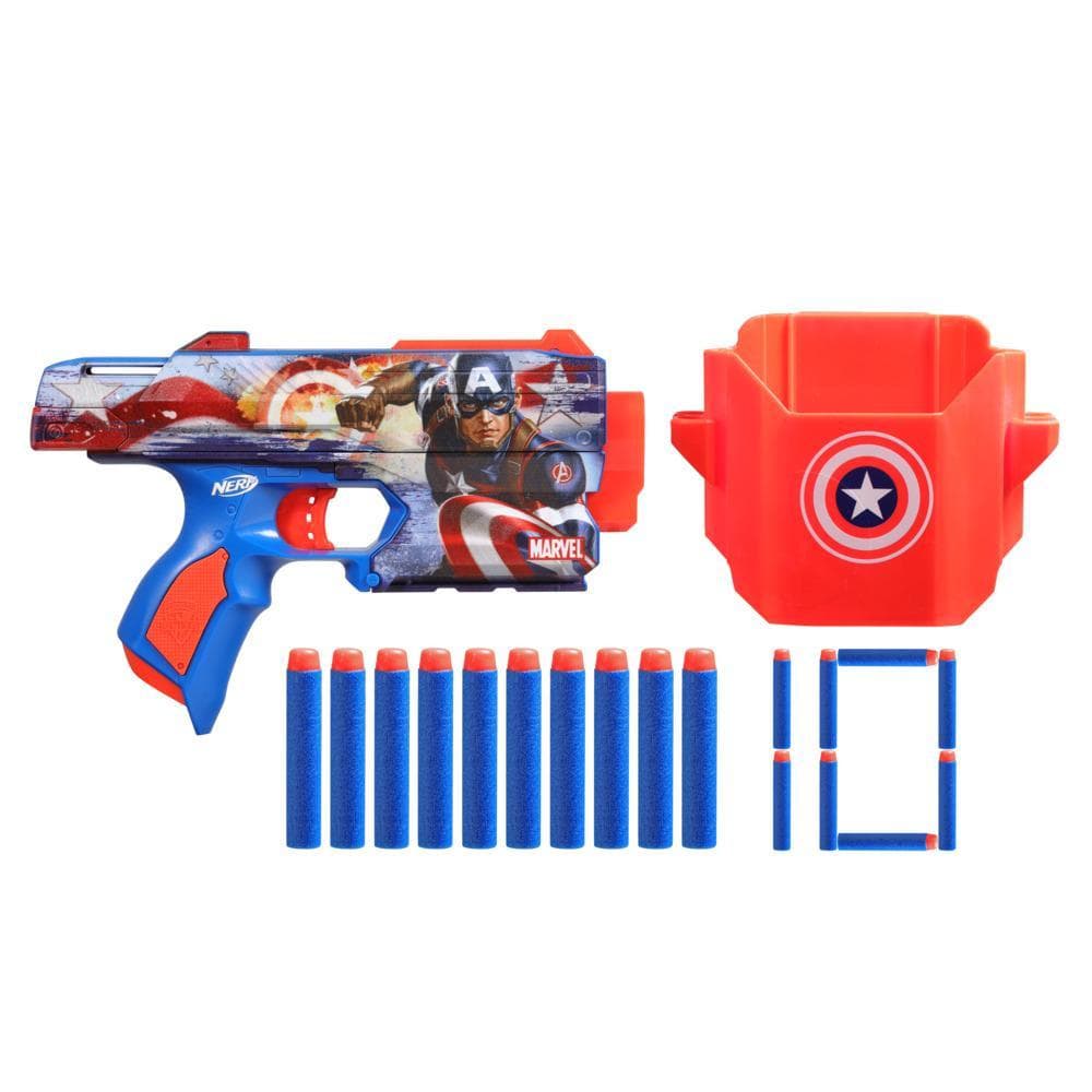 Nerf Marvel Captain America Blaster, 10 Nerf Elite Darts, Holster, Gifts for 8 Year Old Boys & Girls & Up