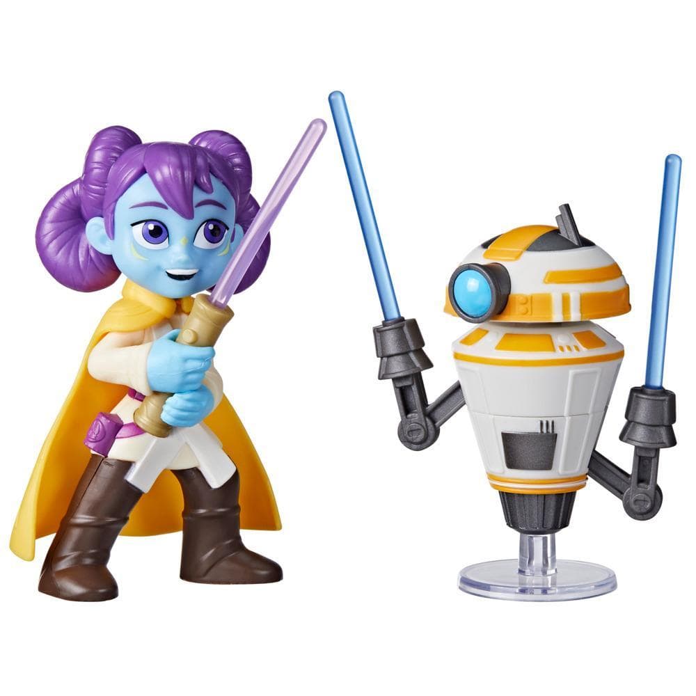 Star Wars Young Jedi Adventures Pop-Up Lightsaber Duel, Lys Solay & Training Droid Figures (4")