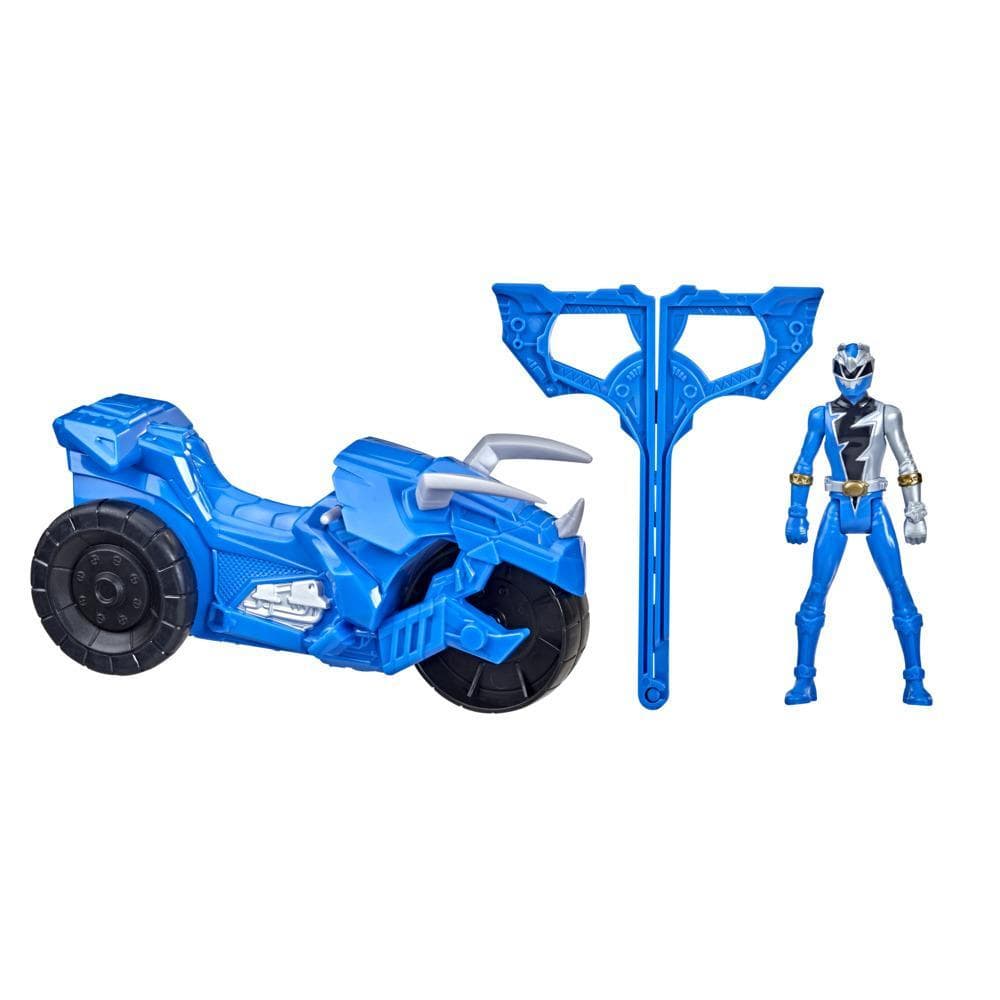 Power Rangers Dino Fury - Rip N Go - Moto de combate triceratops y Dino Fury Blue Ranger