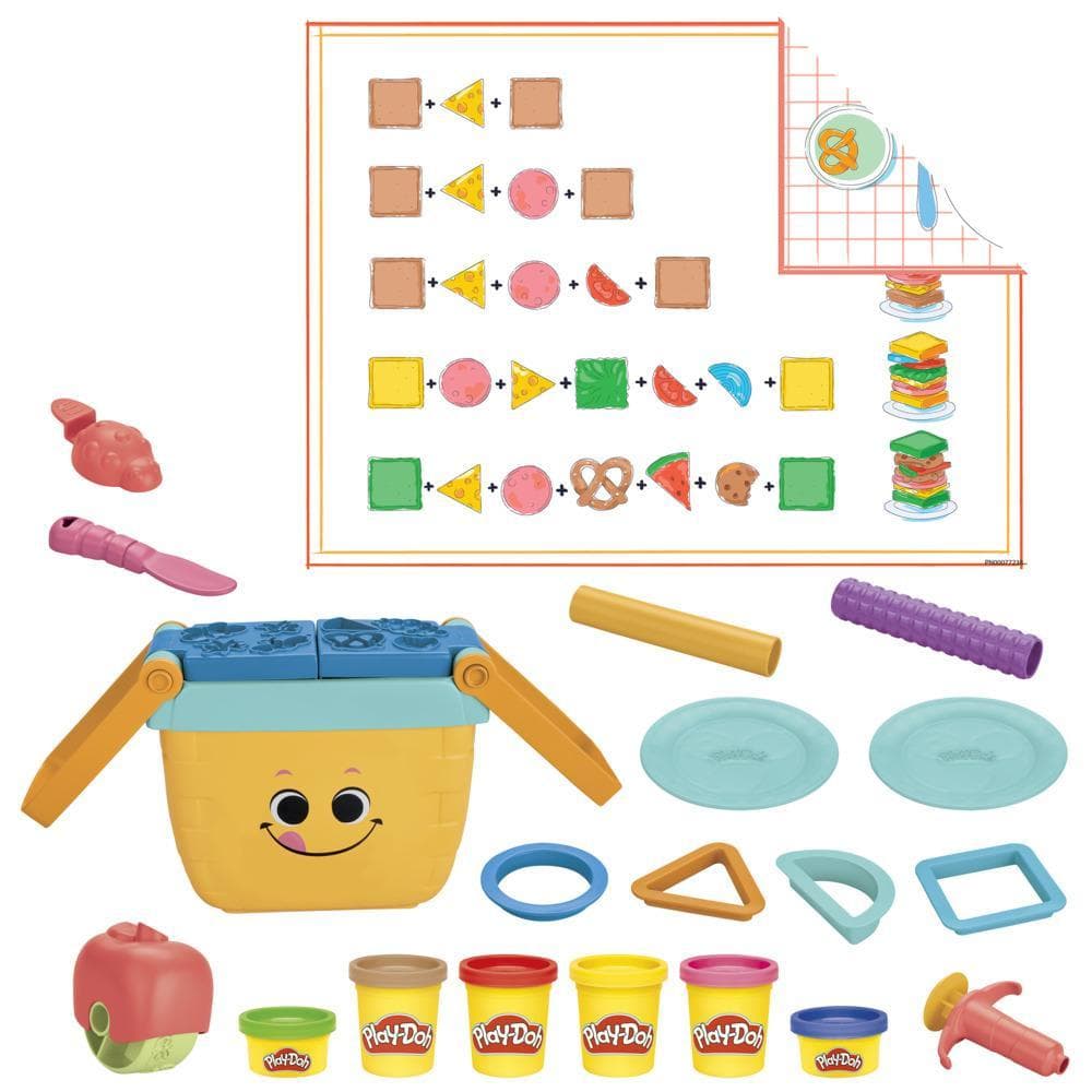 Play-Doh, Pique-nique des formes, 12 outils et 6 pots de pâte à modeler, jouets préscolaires