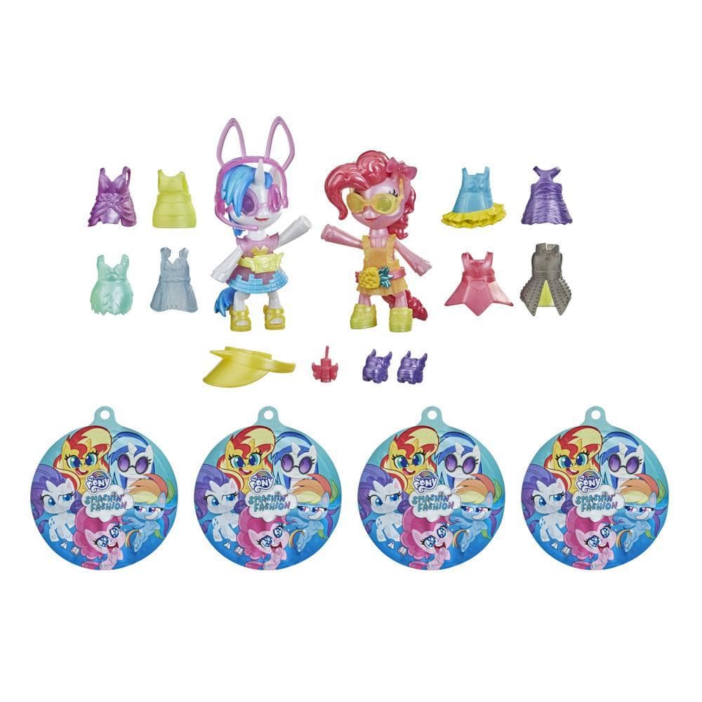 My Little Pony Surprise éclatante, 2 figurines articulées  : Pinkie Pie et DJ Pon-3, 30 pièces et accessoires